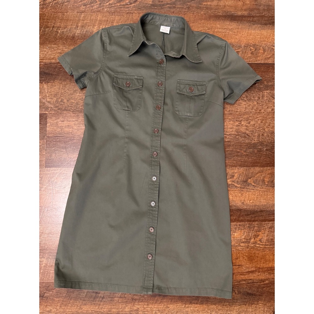 Vintage 90s Old Navy Clothing Co Olive Green Khaki Utility Shirt Dress 10